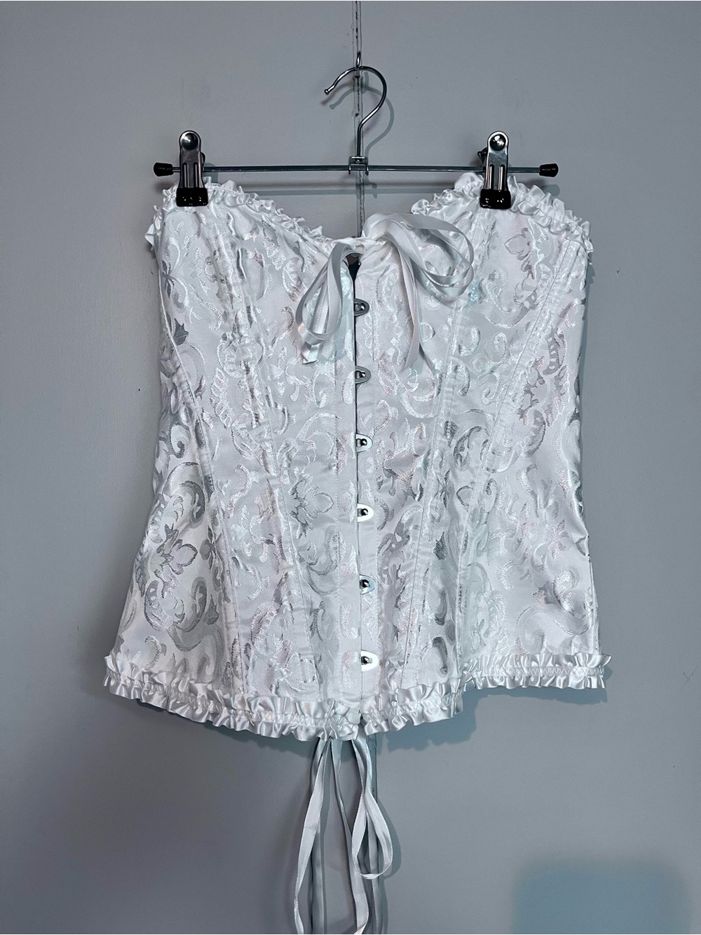 White Brocade Lace-Up Corset Bustier Top M